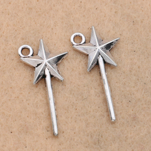 KJjewel Antique Silver Plated Star Stick Charms Pendants Jewelry Making Bracelet Findings Crafts Accessories 26x12mm 2024 - buy cheap