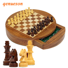 Высококлассный мини-круглый деревянный магнитный ящик для шахматы, портативная Нескользящая коробка для штук, изысканный пазл, удобное хранение, настольная игра 2024 - купить недорого