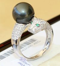 AAA natural 10mm sea shell black pearl ring size adjustable 2024 - buy cheap