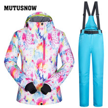 2019 MUTUSNOW Mulheres Terno De Esqui Jaqueta de Esqui Snowboard Pant Calças Desgaste Do Esporte À Prova de Vento Impermeável Ao Ar Livre de Roupas de Super Quente 2024 - compre barato