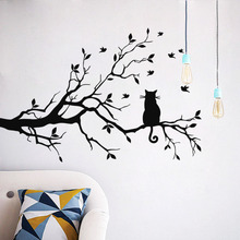 Black Cat On Tree Branch Birds Wall Sticker Vinyl Wall Decal Mural Glass Window Stickers Home Decoration Wall Art poster 2024 - buy cheap