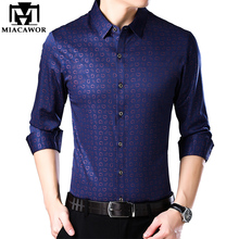 MIACAWOR новые мужские рубашки с буквенным принтом, Повседневная рубашка с длинным рукавом, Camisa Masculina, приталенные социальные рубашки, Мужская одежда, C492 2024 - купить недорого