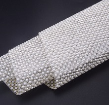 24x40cm rhinestone Pearl mix Beaded Trim Iron On Diamond Mesh Bridal Strass Crystal Applique Roll For Garment/shoes bag 2024 - buy cheap