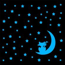 Moon Stars Glow in the Dark Wall Stickers Kids Rooms Decoration Cartoon Cat Luminous Sticker Boy Girl Home Decor Glowing Decals 2024 - compre barato