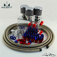 Power Driven Oil Catch Can / Breather Tank Race Kit for H*onda A*c*ura VTEC + Fuel/ Oil line + Fitting kit Blue 2024 - buy cheap