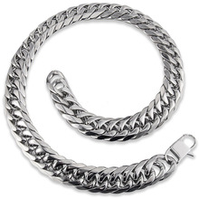 11/13/16/19/21mm Strong Stainless Steel Silver Color Double Cuban Curb Chain Square Buckle Men's Necklace Or Bracelet 7"-40" 2024 - buy cheap