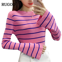 RUGOD New Autumn Striped Knitted Sweater Women Casual O Neck Long Flare Sleeve Pullover Female Winter Sweater Tops Pull Femme 2024 - buy cheap