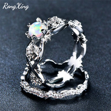 RongXing White/Blue/Green Fire Opal Flower Double Rings For Women Silver Color Birthstone Ring Set Wedding Jewelry 2024 - buy cheap