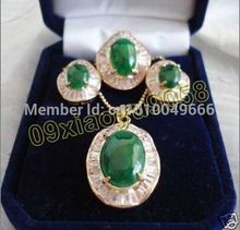 Juego de collar y pendientes de circonita con incrustaciones de jade verde, anillo elegante, gran oferta, envío gratis 2024 - compra barato