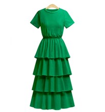 New Fashion Vestidos Solid Color Mid-Calf Dress Elegant Princess Cake Dresses Casual Short Sleeves O-Neck Dress 2024 - buy cheap