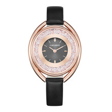 Cabarny cristal dourado diamante couro relógio de quartzo presente feminino casual bracelete relógio feminino 2024 - compre barato