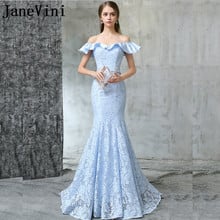 JaneVini Elegant Light Sky Blue Long Bridesmaid Dresses Off the Shoulder Sleeveless Lace Mermaid Dress Formal Party Gowns 2019 2024 - buy cheap