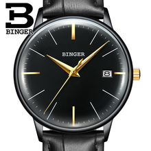 Genuine Switzerland BINGER Brand Men leather steel automatic mechanical male self-wind simple cruve surface ultrathin watch 2024 - buy cheap