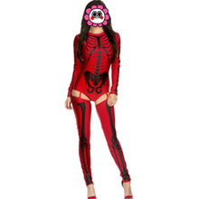 2016 Red Halloween Skeleton Costume halloween costumes for women playsuits adults devil Cosplay costumes jumpsuits 2024 - buy cheap