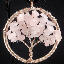 Free Shipping Beautiful jewelry 40mm Tree of life - Pink Crystal Wire Wrap Round Pendant Bead MC4031 2024 - buy cheap