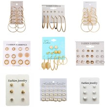 12 Pairs/Set Heart Flowers Vintage Stud Earrings Set 2019 New Rhinestone Imitation Pearl Earrings for Women Gift 22 Styles 2024 - buy cheap