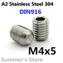 100pcs/lot DIN916 M4*5mm Stainless Steel screw M4 Grub Screws M4 Hex Socket Head Set Screw M4*5mm 2024 - buy cheap