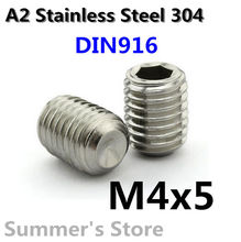 100 unids/lote DIN916 M4 * 5mm de acero inoxidable tornillo M4 tornillos sin cabeza M4 cabezal con Conector hexagonal tornillo M4 * 5mm 2024 - compra barato