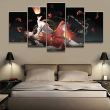 Imágenes modulares de póster para decoración del hogar, Kimono japonés Sexy de 5 paneles, obra de arte de pared de animación para chica, lienzo impreso para sala de estar 2024 - compra barato