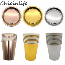 Chicinlife-vajilla desechable de oro rosa, platos y vasos de papel, suministros de aniversario para fiesta de cumpleaños, Baby Shower, 8 Uds. 2024 - compra barato