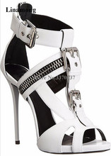 Sandalias de gladiador con punta abierta y cremallera para mujer, zapatos de tacón alto con hebillas de Metal, de marca, de alta calidad 2024 - compra barato