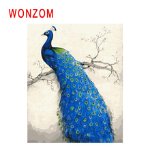 WONZOM-pintura al óleo de pájaro por números, pintura acrílica azul real en lienzo, arte moderno 2024 - compra barato