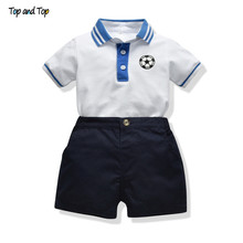 Top and Top Boys Clothes Set Kid Clothes Toddler Boy Short Sleeve Football Embroidery White Shirt Tops+Shorts Infant Tracksuit 2024 - buy cheap