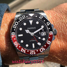 40mm Parnis Black Dial Mechanical Watches Black Red Bezel GMT Diver Watch Men Full Stainless Steel Sapphire Automatic Watch 2024 - buy cheap