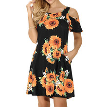 Women's Casual Off Shoulder Dress Short Sleeve Flower Print  Loose Summer Mini Dress Fashion beach dresses vestidos verano 2021 2024 - buy cheap
