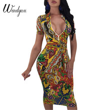Vestido com estampa geométrica wendywu, vestido de manga curta midi com zíper frontal de verão 2024 - compre barato