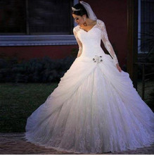 Мусульманское свадебное платье с длинным рукавом, бальное платье с V-образным вырезом, кружевное свадебное платье в стиле бохо, Дубай, арабское свадебное платье для невесты 2024 - купить недорого