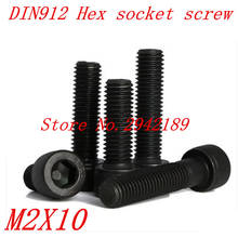 100pcs/Lot Metric Thread DIN912 M2x10 mm M2*10 mm Black Grade 12.9 Alloy Steel Hex Socket Head Cap Screw Bolts 2024 - buy cheap