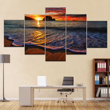HD Printed 5 piece canvas art beach pictures seascape sunset beach painting canvas painting wall picturesFree shipping 2024 - buy cheap