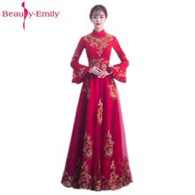 Beauty Emily-Vestidos largos de encaje para dama de honor, ropa de fiesta femenina de corte en A, sin hombros, manga larga, cuello alto, 2020 2024 - compra barato