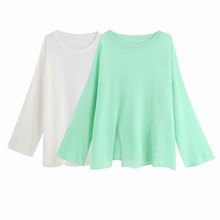 Klacwaya 2019 summer women loose flare sleeve perspective Sun protection clothing Shirt Korean version Loose Simple Long sleeves 2024 - buy cheap