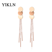 YiKLN-pendientes redondos de acero inoxidable con borla para mujer, joyas bohemias, Color oro rosa, regalo de exageración, YE18104 2024 - compra barato