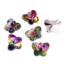 Butterfly Electroplated Glass Pendants, Silver Plated Bottom, Faceted, Colorful, 12x15x7mm, Hole: 1mm 2024 - buy cheap