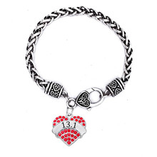 DOUBLE NOSE Lobster Claw Bracelet Jewelry Half Marathion Sign Jewelry Heart Crystal Charms 13.1 Mark Bracelet 2024 - buy cheap