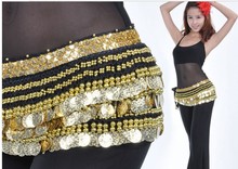 Lowest Women's New Belly Dance Waist Chain Hip Scarf Belt Velvet 338 Gold Coins BD-0703 2024 - buy cheap