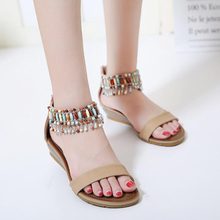 Sandals female 2022 new fashion ethnic style casual shoes woman solid  string bead wedge outdoor sandals women shoes plus size 2024 - buy cheap