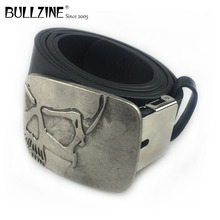 Bullzine-hebilla de cinturón de calavera pesada, con acabado en plata antigua con cinturón de PU y cierre de conexión FP-03698 2024 - compra barato