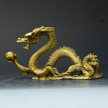 Продуманная китайская старинная латунная статуя ручной работы --- дракон 2024 - купить недорого