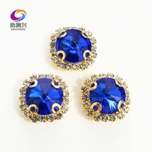 Light blue Round shape top glass crystal rhinestones with hole,golden bottom sew on stone for Diy Clothing accessories 2024 - buy cheap