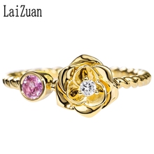 LaiZuan-anillo de oro amarillo de 14K para mujer, sortija de compromiso con diamantes naturales auténticos y zafiro Rosa, con certificado H/SI 2024 - compra barato