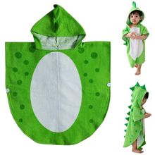 Детское банное полотенце, детское пляжное пончо с капюшоном и рисунком динозавра (зеленый + белый 55x110 см) 2024 - купить недорого