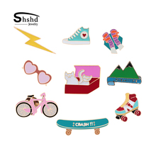 shshd Cartoon Enamel Pins Cute Skateboard Shoes Bicycle Brooch Denim Jackets Lapel Button Pin Lighting Sunglasses Badge Jewelry 2024 - buy cheap