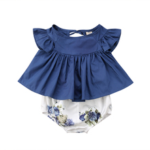 0-24M Cute Newborn Baby Girl Fly Sleeve Cotton Denim Tops+Floral Shorts Baby Bloomers 2PCS Outfits Princess Clothes Set 2024 - buy cheap