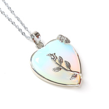 Natural Heart Stone Pendant Chain Necklace Opal Love Necklace Silver Color Leaf Flower Wire Wrapped Quartz Crystal Pendant Women 2024 - buy cheap
