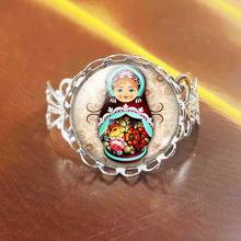 QiYuFang Vintage Antique Jewelry Glass Cabochon steel Long Chain Ring Tradition Russian Doll Picture Rings 2024 - buy cheap