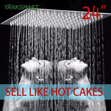 Yanksmart-chuveiro de luxo, 24 polegadas, aço inoxidável, cromado, quadrado, cabeça de chuveiro, suporte para suspensão de parede, para 2 pessoas, 24 polegadas 2024 - compre barato